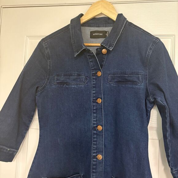 MINKPINK Denim Button Front Dress Size Medium - Picture 3 of 9
